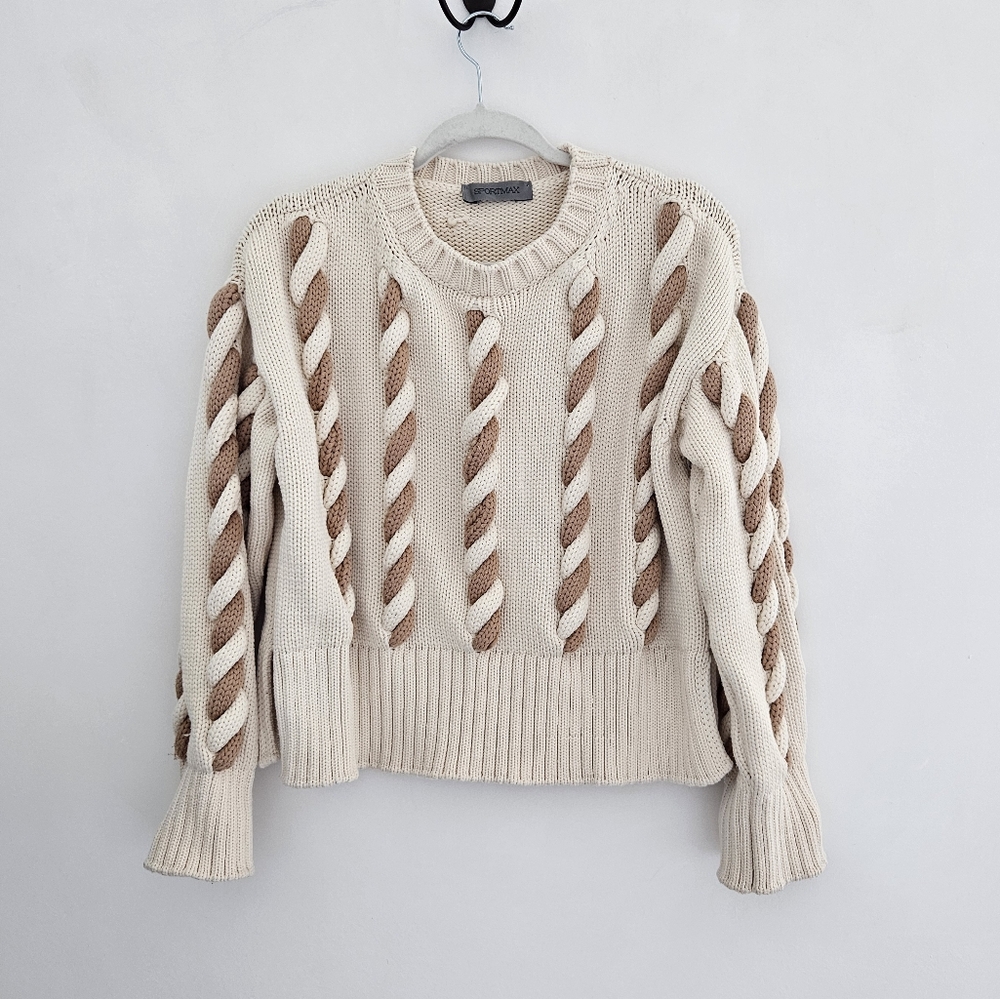 SPORTMAX Gatti Cream And Brown Chunky Braided Cableknit Sweater - Picture 10 of 10